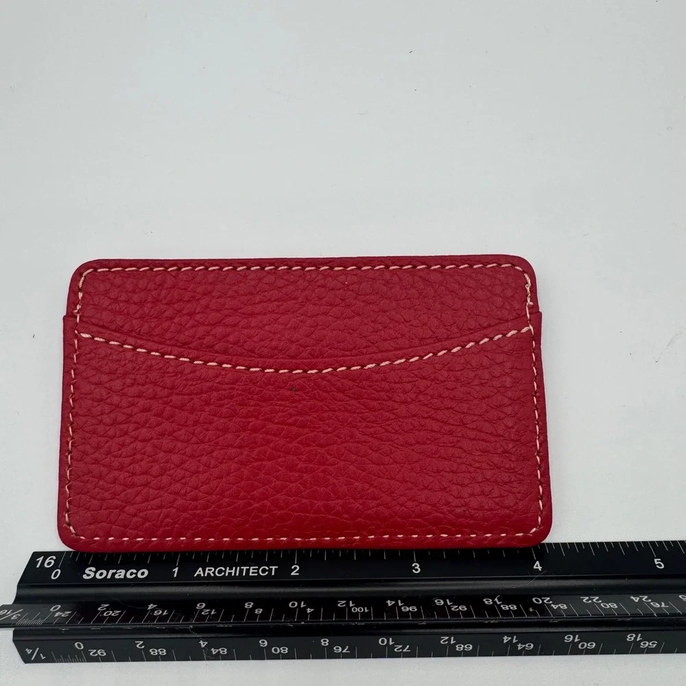 Dooney & Bourke Leather Card Case Wallet Brown Red Pebbled Minimalist Slim
